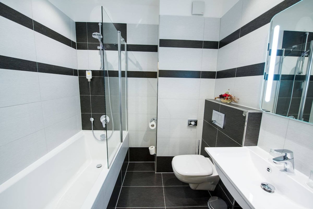 free toiletries, hair dryer, towels