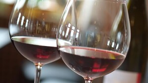 Two wine glasses with a bottle in the background. - Hotel Brauerei Frohsinn (Arbon)
