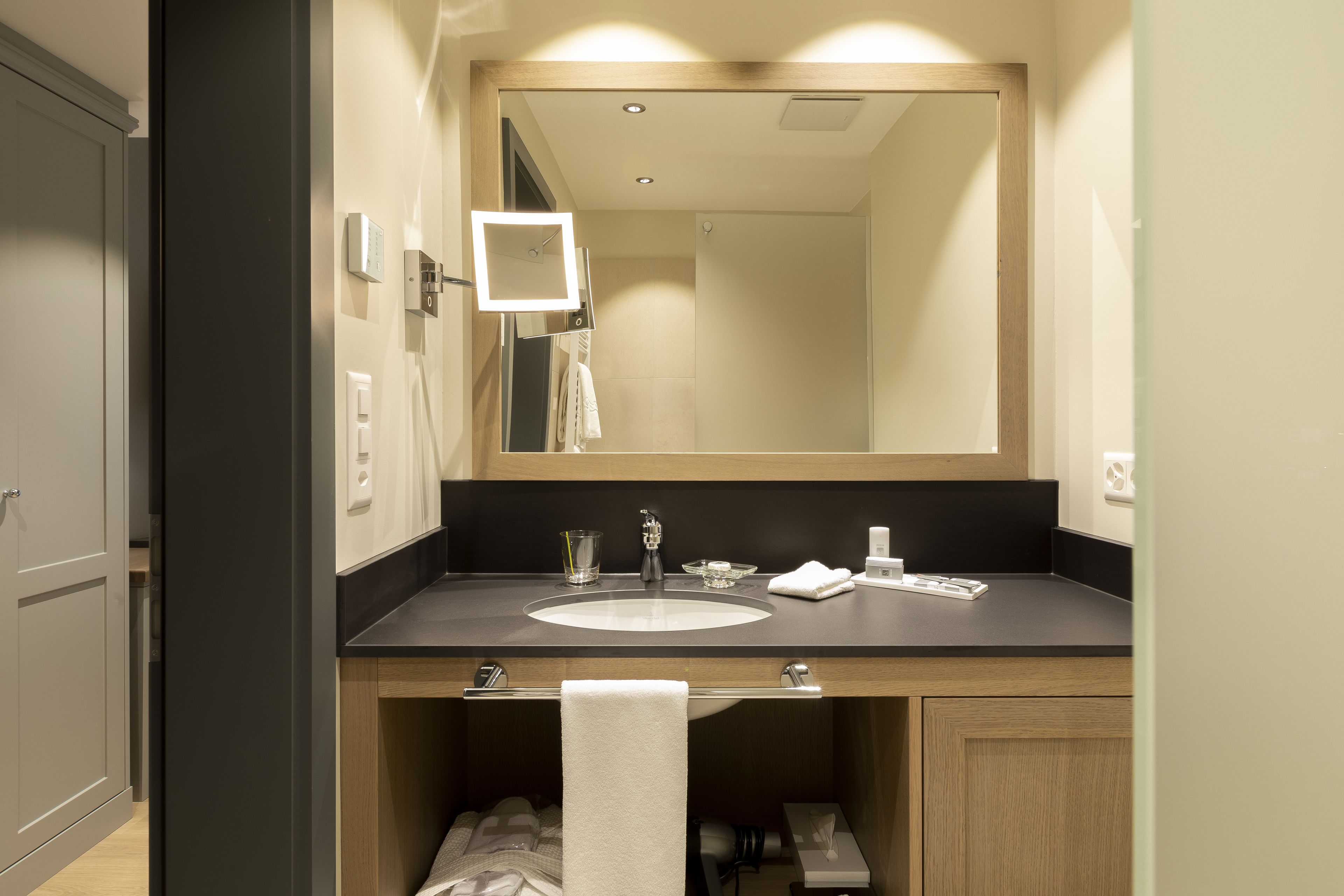 free toiletries, hair dryer, bathrobes, slippers