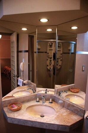Suite, 1 cama de matrimonio | Baño | Ducha, artículos de higiene personal gratuitos y secador de pelo