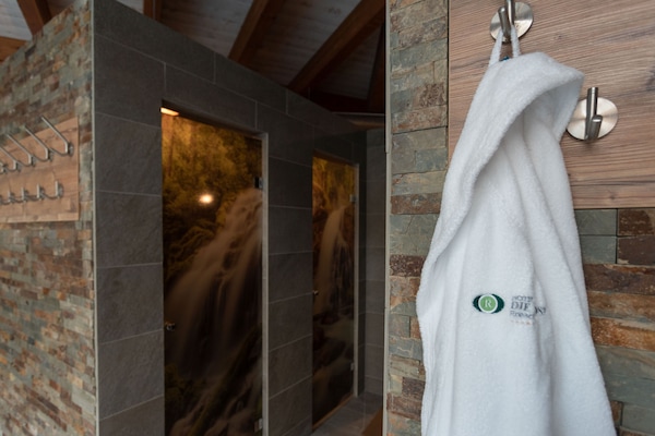 Sauna, hot tub, steam room, hot stone massages, deep-tissue massages