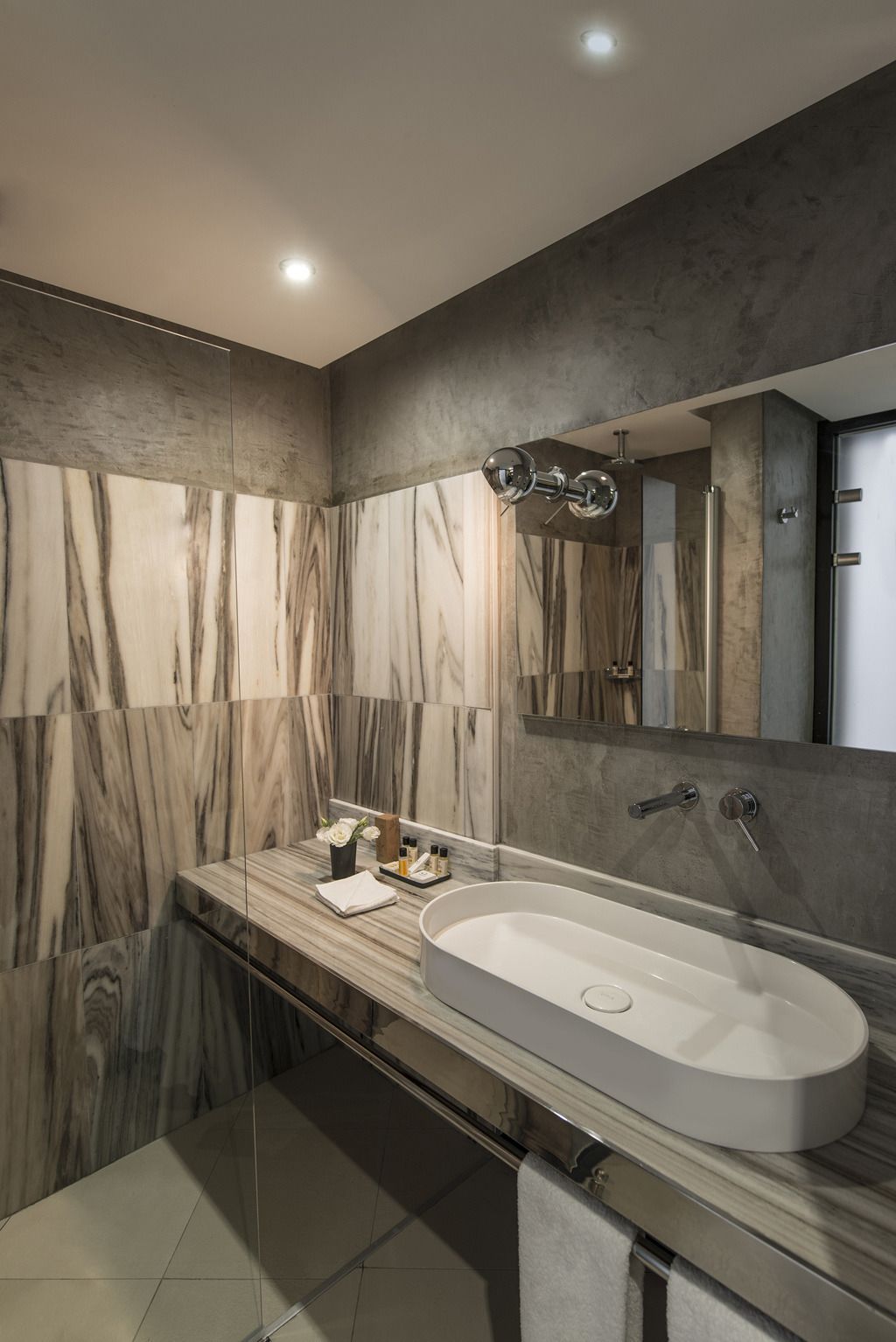 shower, designer toiletries, hair dryer, bathrobes