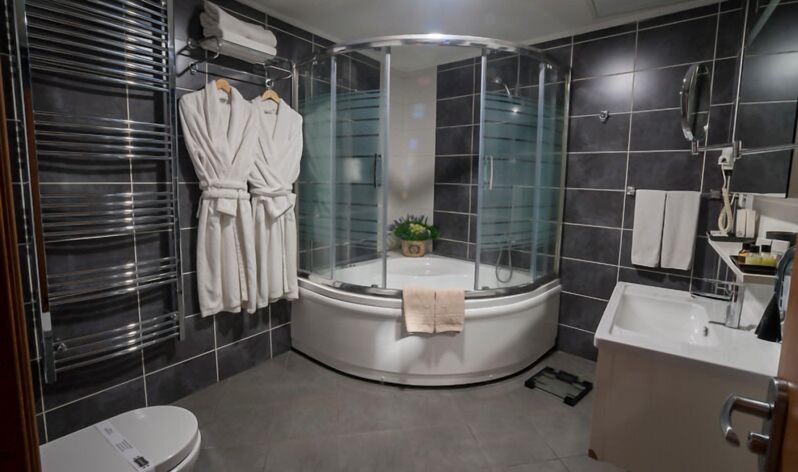 shower, free toiletries, hair dryer, slippers