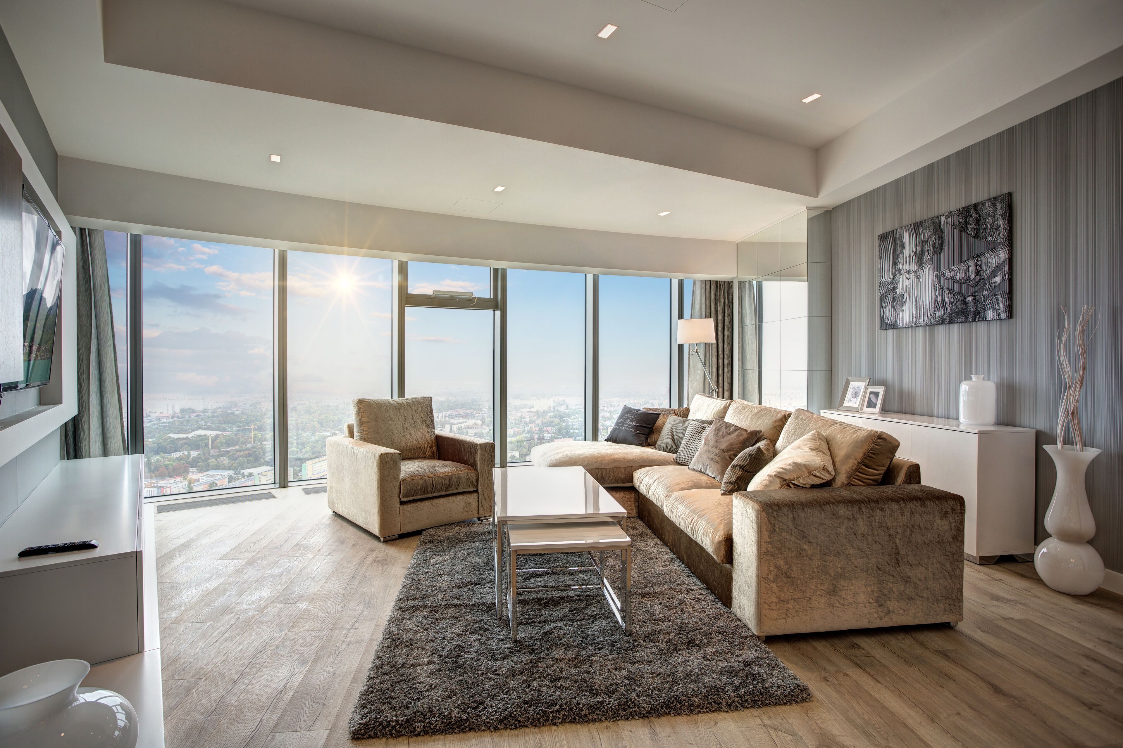 apartment penthouse ( 3 rooms, city view) | living area | 40-inch flat-screen tv with cable channels, tv