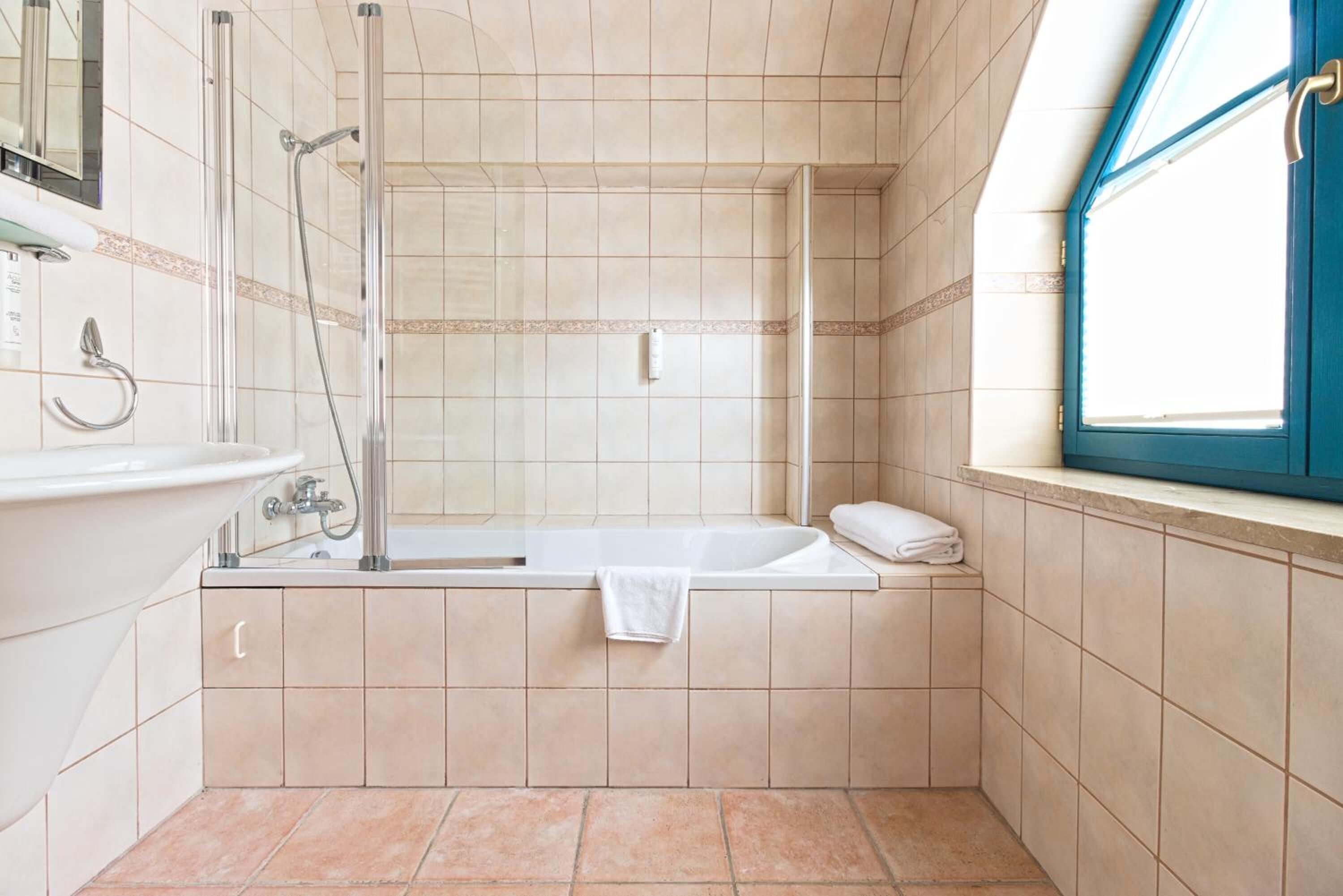 free toiletries, hair dryer, towels