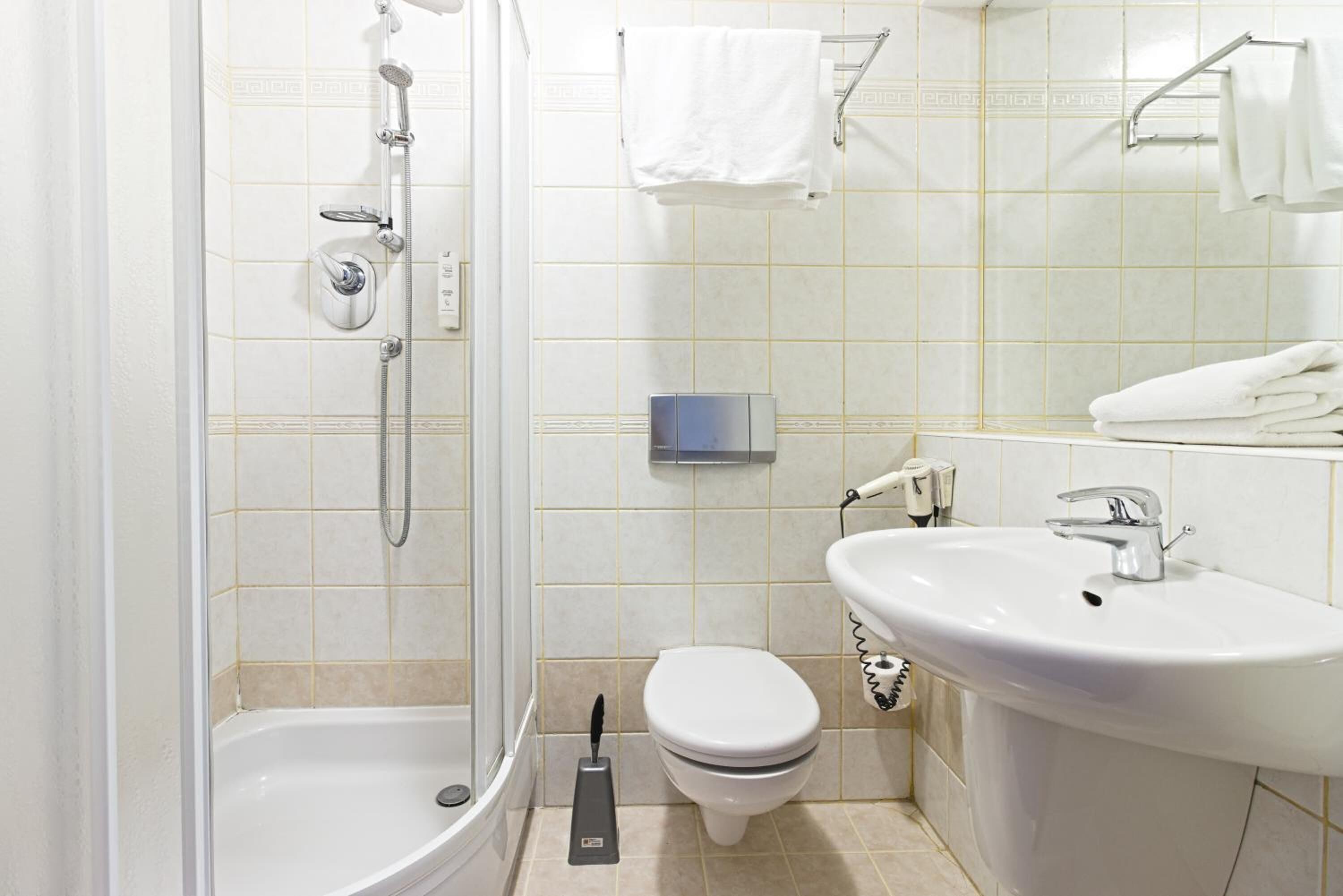 free toiletries, hair dryer, towels