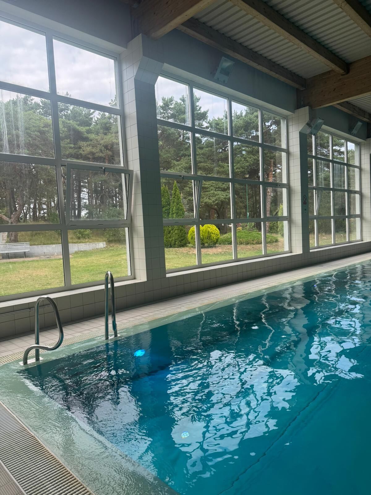Indoor pool, open noon to 9:00 PM, lifeguards on site