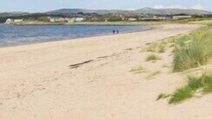 A beach with a clear sky, a sandy shore, and distant hills. - Lake Of Shadows (Buncrana)