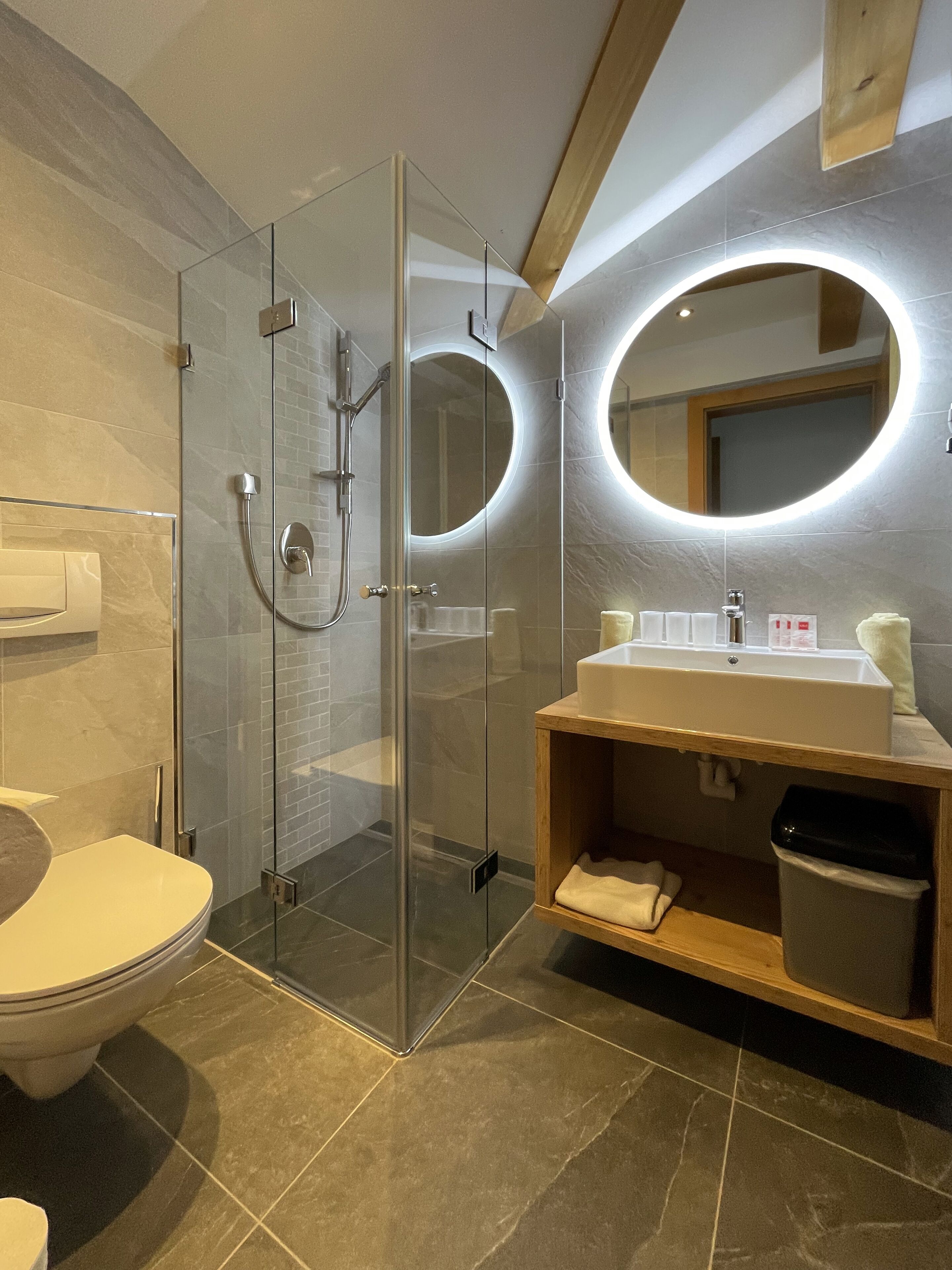 Deluxe-Apartment | Badezimmer | Dusche, kostenlose Toilettenartikel, Haartrockner, Handtücher