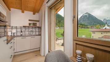 Exclusief appartement, 1 slaapkamer, balkon | Privékeuken | Een koelkast/vriezer, een magnetron, een kookplaat, een espressoapparaat