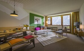 Superior Apartment, 2 Bedrooms, Balcony, Lake View | Living area | LCD TV, DVD player - All Suite Hotel Garni Leithner (Eben am Achensee)