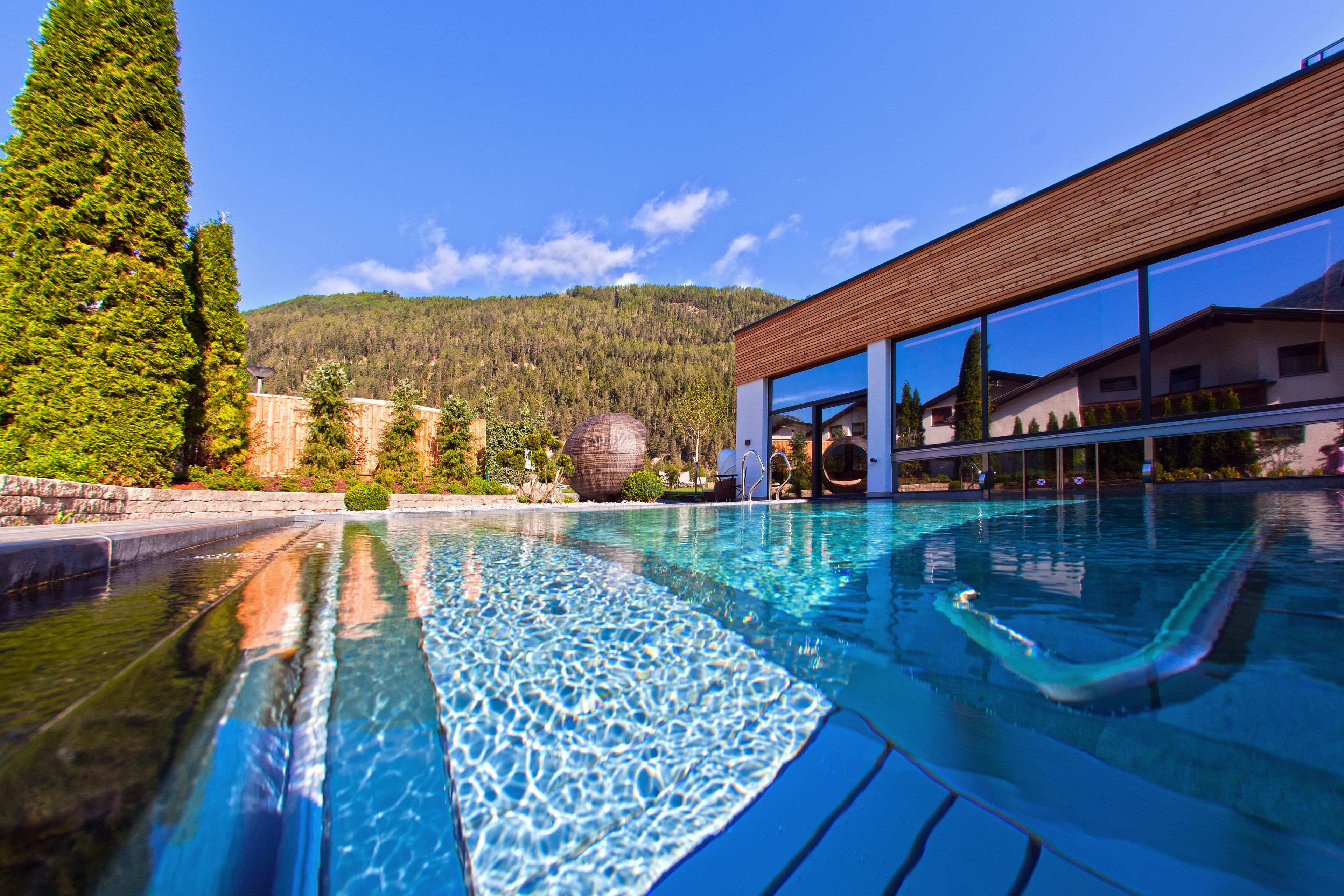 Indoor pool, outdoor pool, pool umbrellas, sun loungers