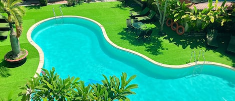 Outdoor pool, open 6:30 AM to 9:30 PM, sun loungers