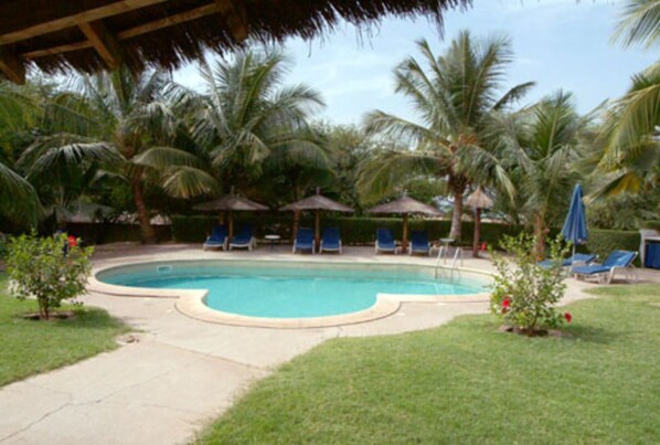 Outdoor pool, pool loungers