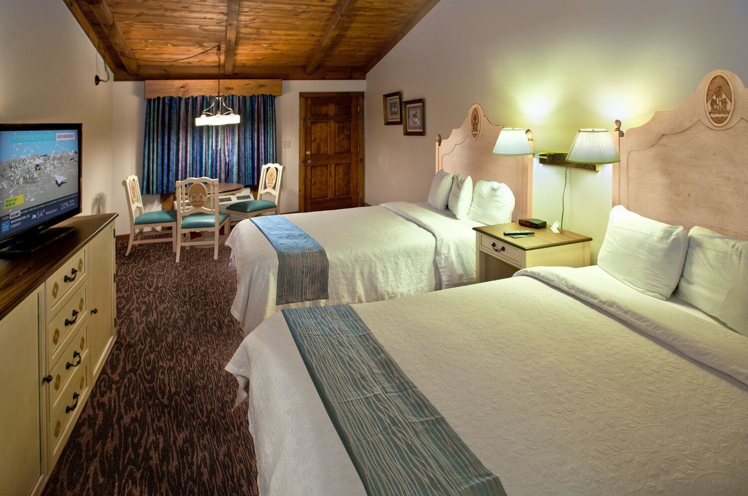 basic room, 2 queen beds (no pets, not riverfront, stairs access only)* -no view-no ground floor* | iron/ironing board, free wifi, bed sheets