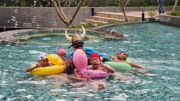 Outdoor pool, pool umbrellas, pool loungers