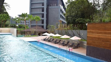 Außenpool, Sonnenschirme, Liegestühle