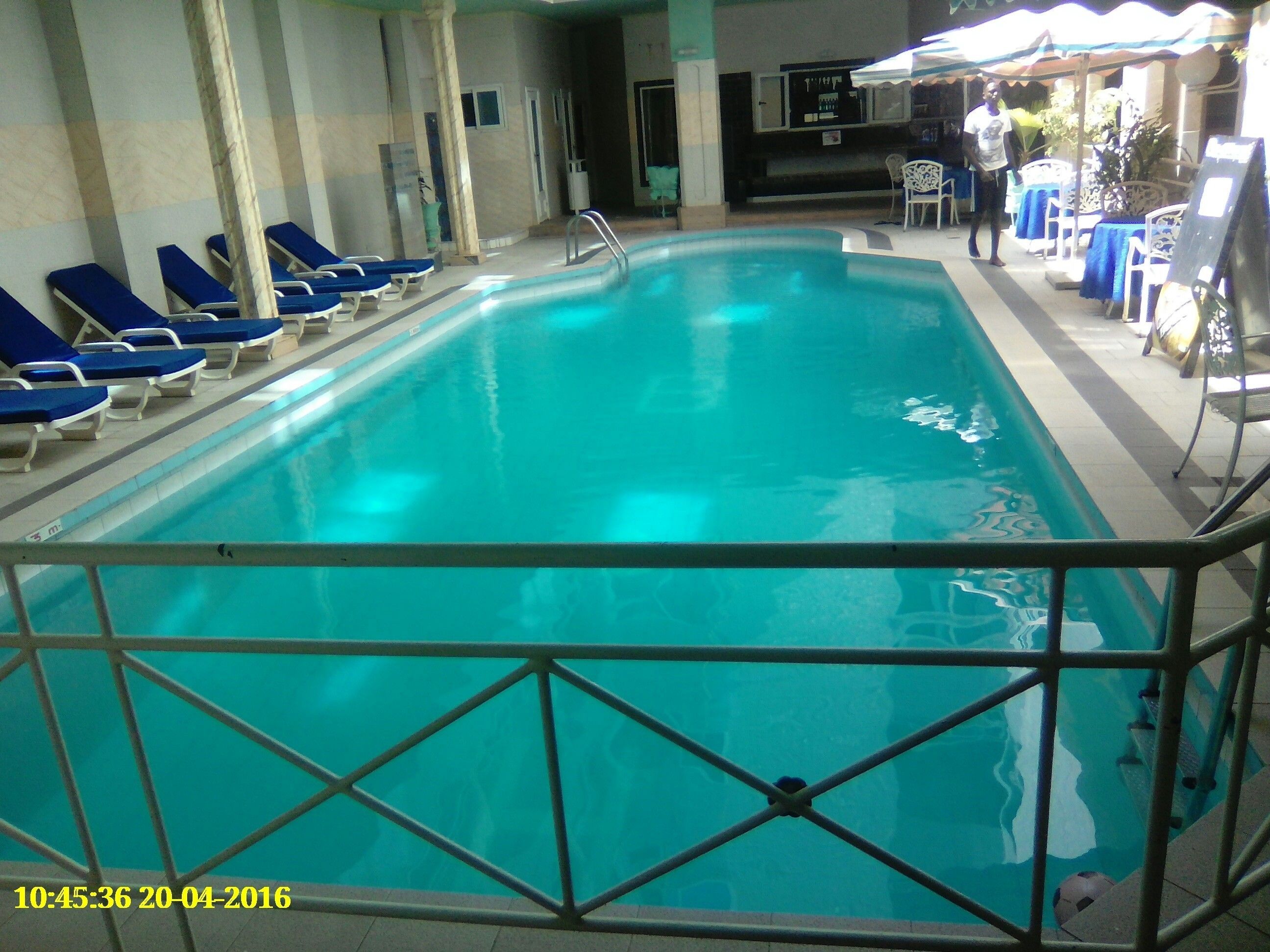 Outdoor pool, pool umbrellas, pool loungers