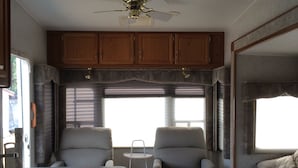 Mobile Home, Multiple Beds | Living area - Blueberry Hill Cottages - Campground (Unorganized North Algoma)