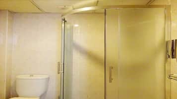 Shower, free toiletries, hair dryer, bathrobes