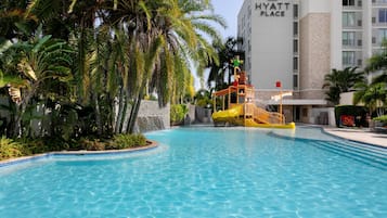 Outdoor pool, open 6:00 AM to 10:00 PM, pool umbrellas, sun loungers
