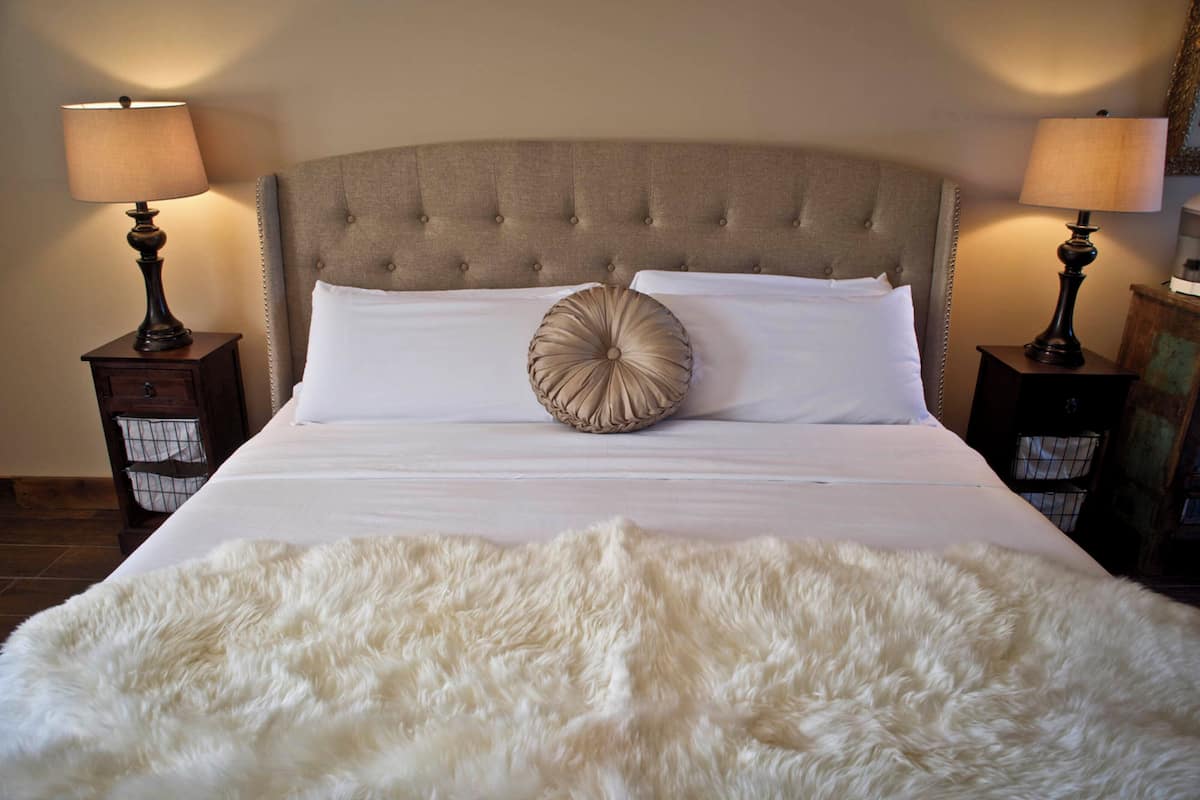24 Carriage House - 1 King Bed, Jetted Tub | 1 bilik tidur, peralatan tempat tidur premium, meja