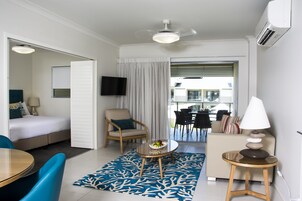 32-inch flat-screen TV with cable channels, TV, iPod dock