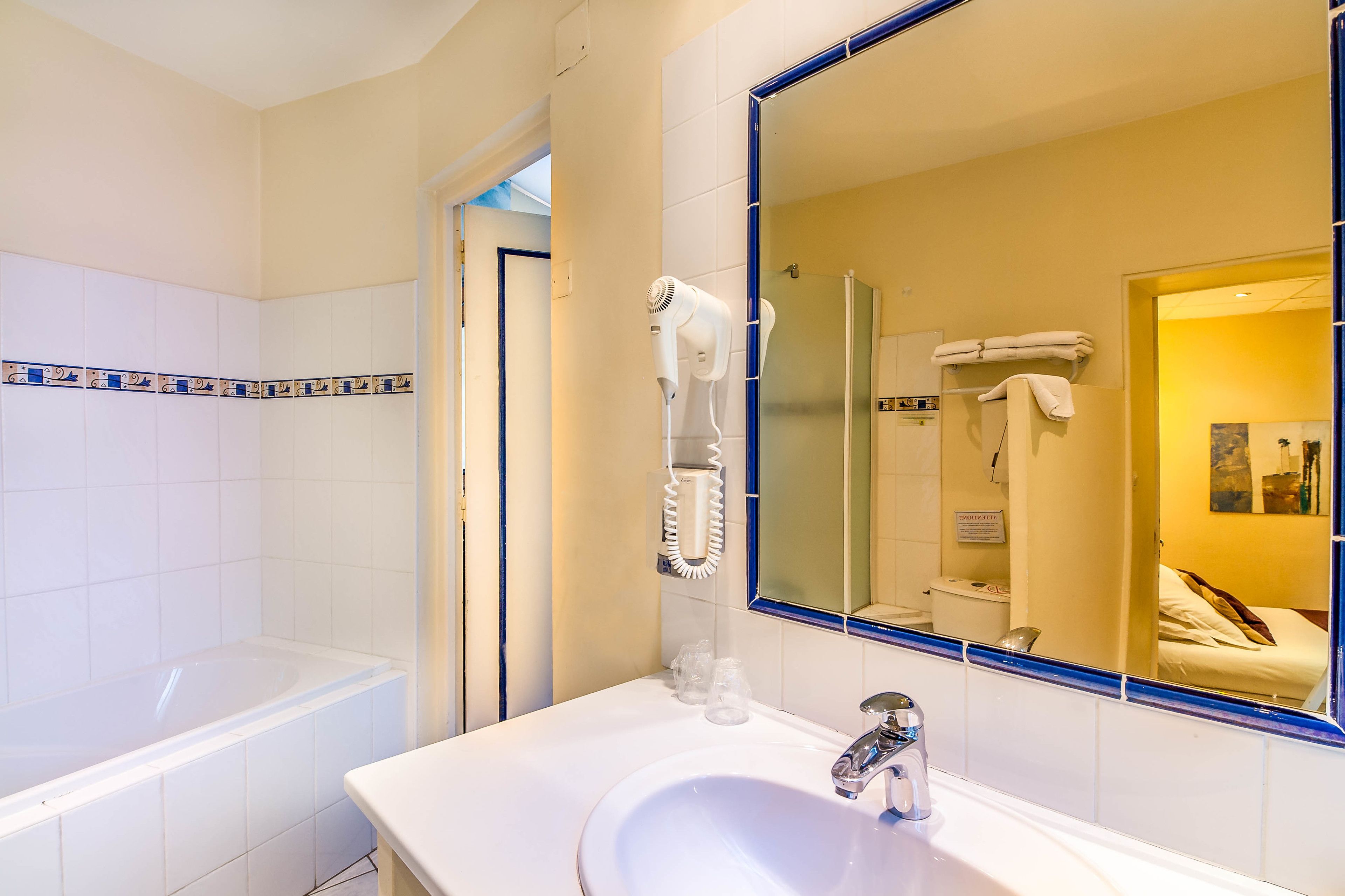 free toiletries, hair dryer, towels