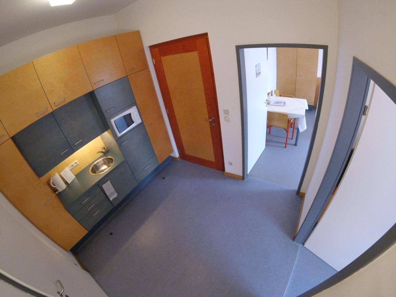 fridge, microwave, coffee/tea maker, electric kettle