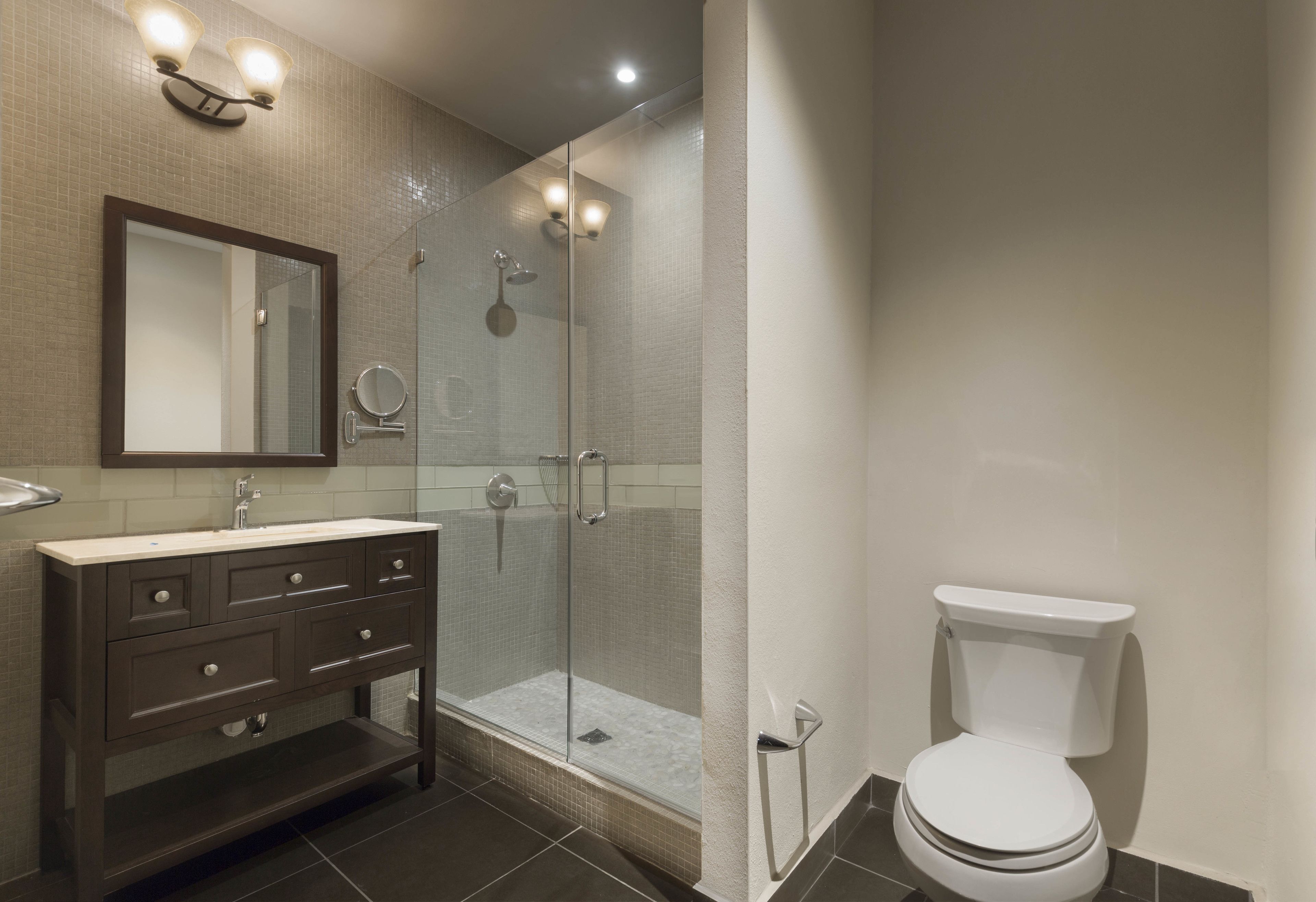 terrace 1 queen | bathroom | shower, rainfall showerhead, free toiletries, hair dryer