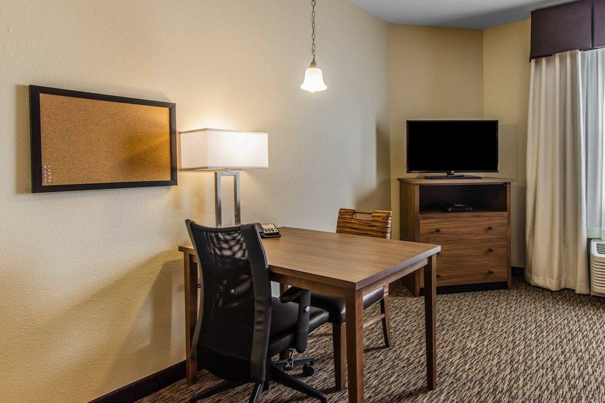 suite, 1 king bed with sofa bed, non smoking | premium bedding, desk, blackout curtains, iron/ironing board