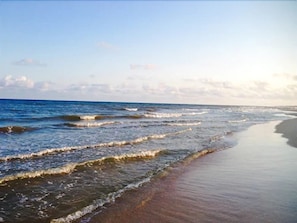 Nær stranden og hvit sand