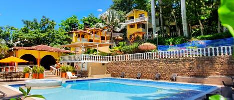 Outdoor pool, pool umbrellas