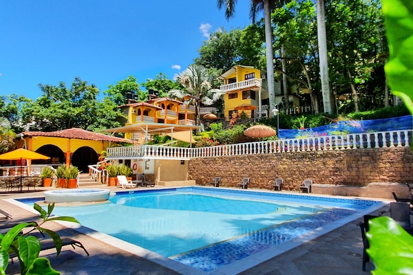 Outdoor pool, pool umbrellas