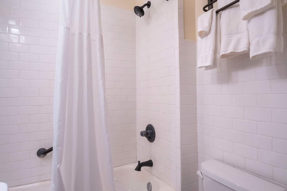 combined shower/bathtub, jetted bath, free toiletries, hair dryer