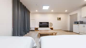 Blackout curtains, free WiFi, bed sheets