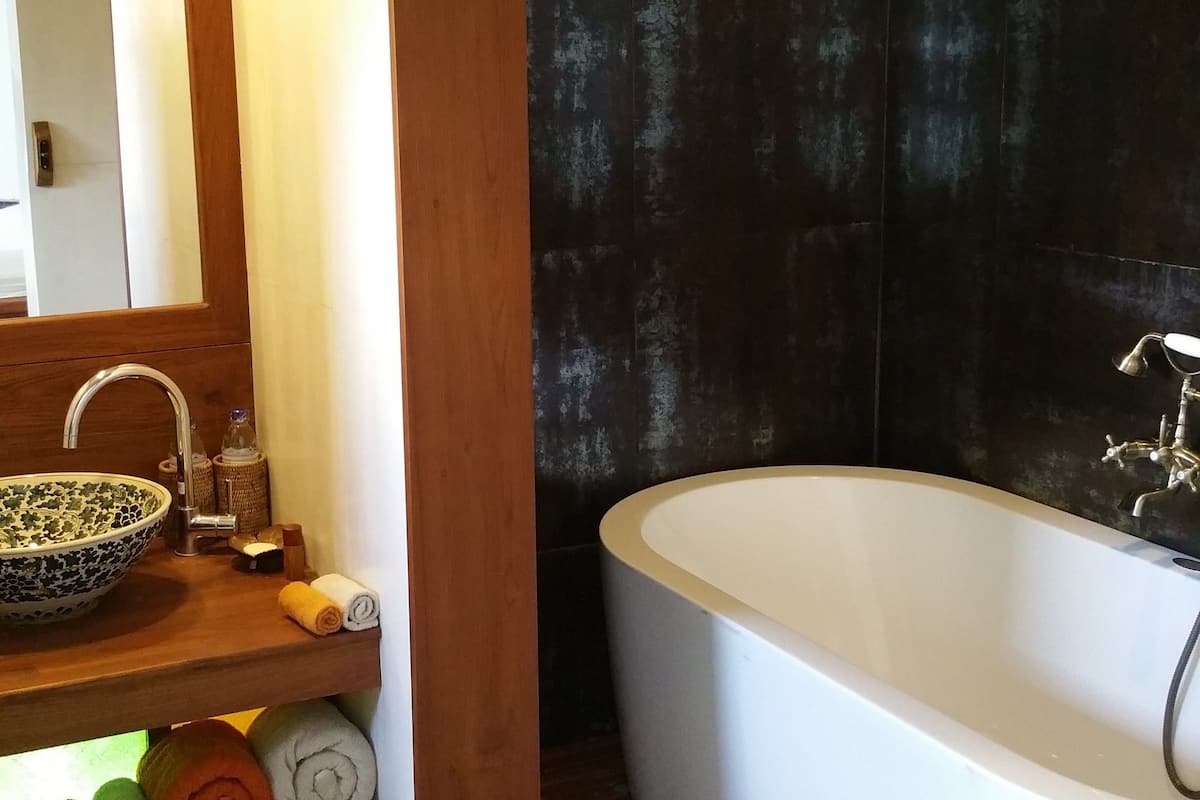 executive suite | bathroom | shower, free toiletries, hair dryer, slippers