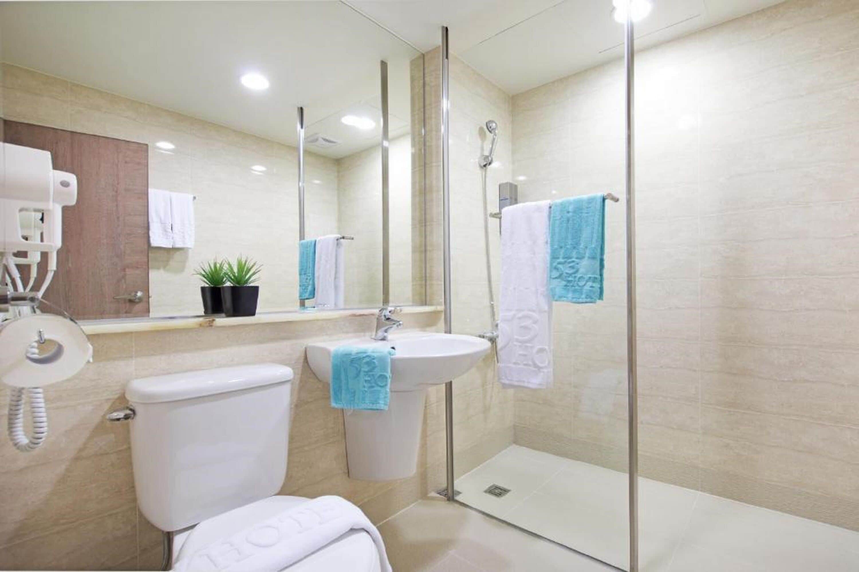 shower, rainfall showerhead, hair dryer, slippers