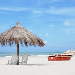 Private beach, white sand, sun-loungers, beach umbrellas