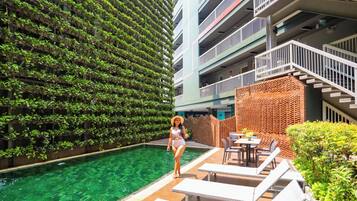 Outdoor pool, sun loungers