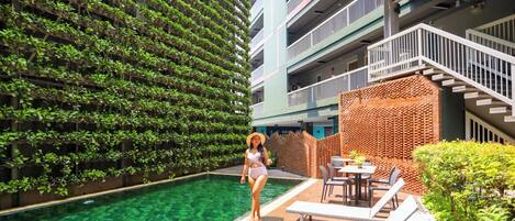 Outdoor pool, sun loungers