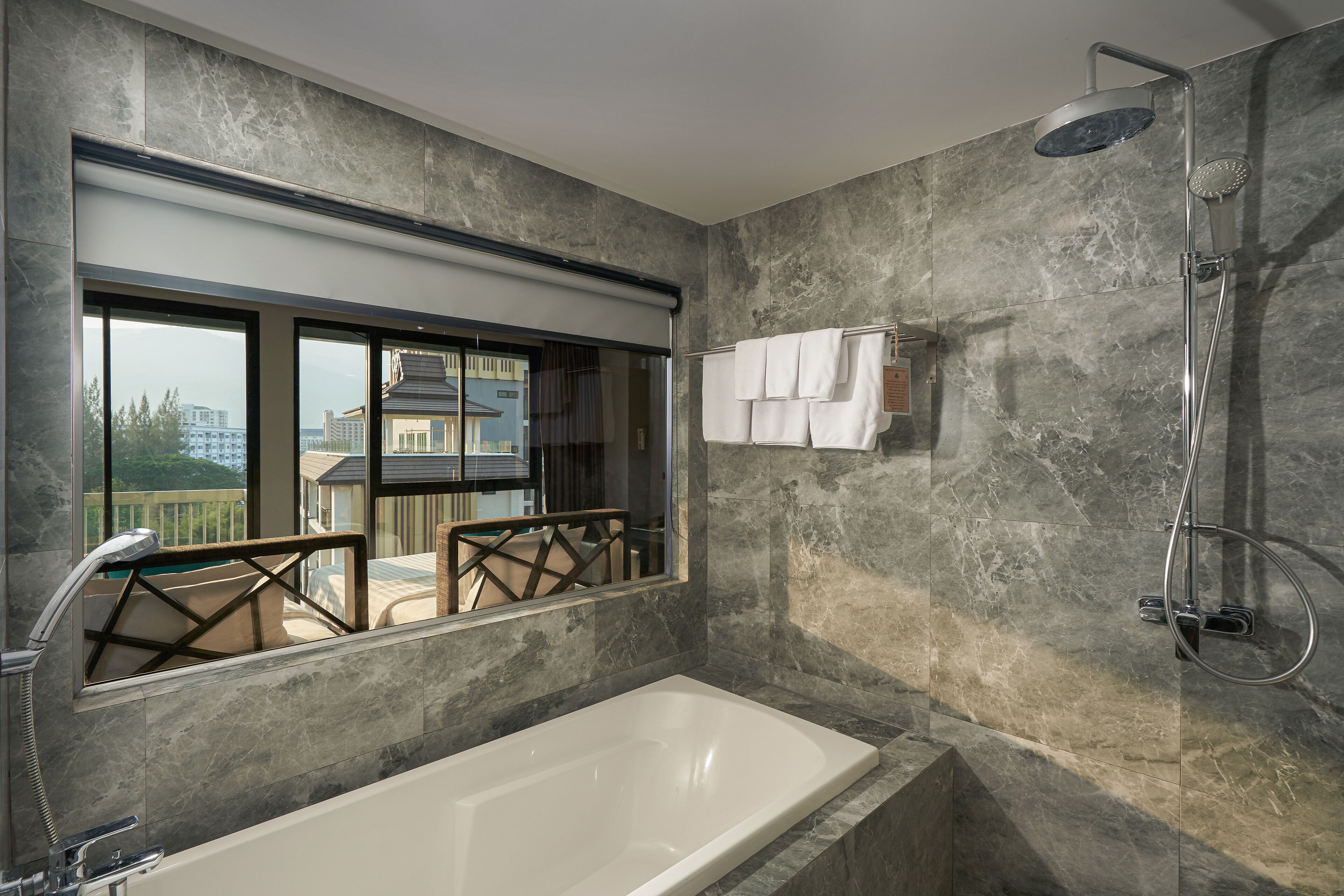 studio suite triple | bathroom | shower, free toiletries, hair dryer, slippers