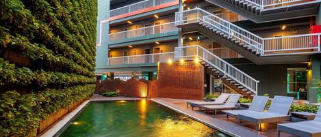 Outdoor pool, pool loungers