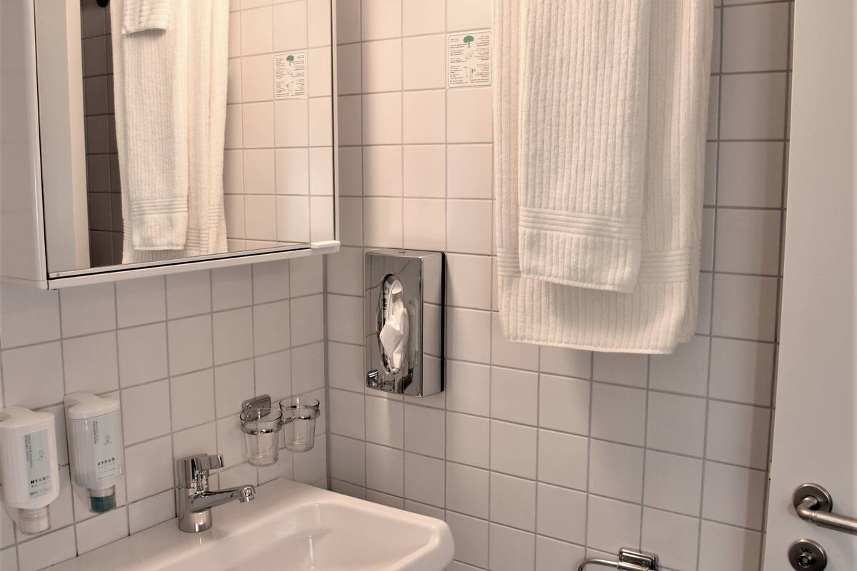twin room, 1 bedroom, garden view | bathroom | shower, free toiletries, hair dryer, towels