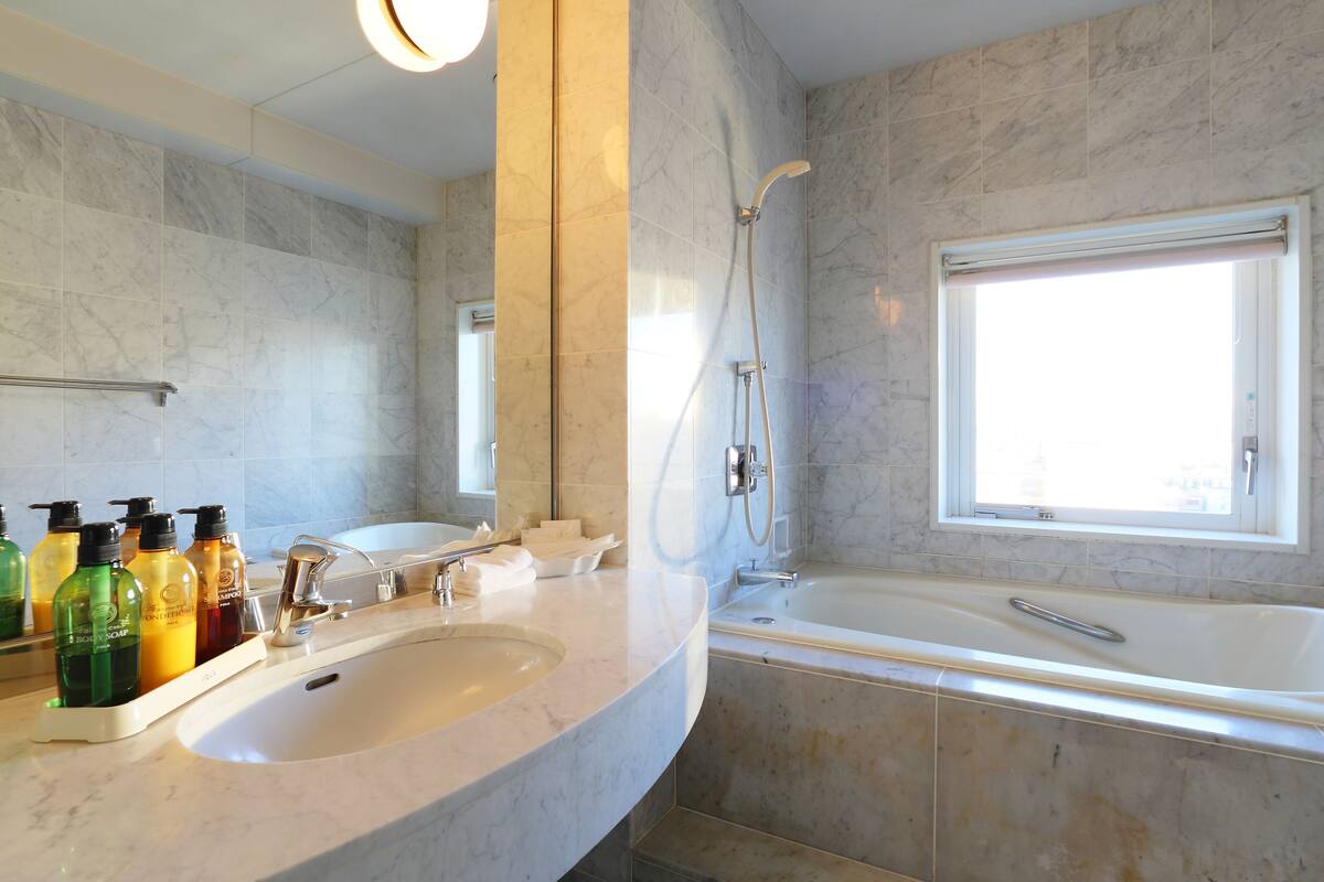 deluxe twin room, non smoking | bathroom | free toiletries, hair dryer, slippers, bidet