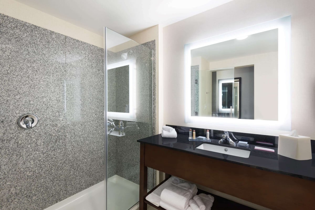 free toiletries, hair dryer, towels