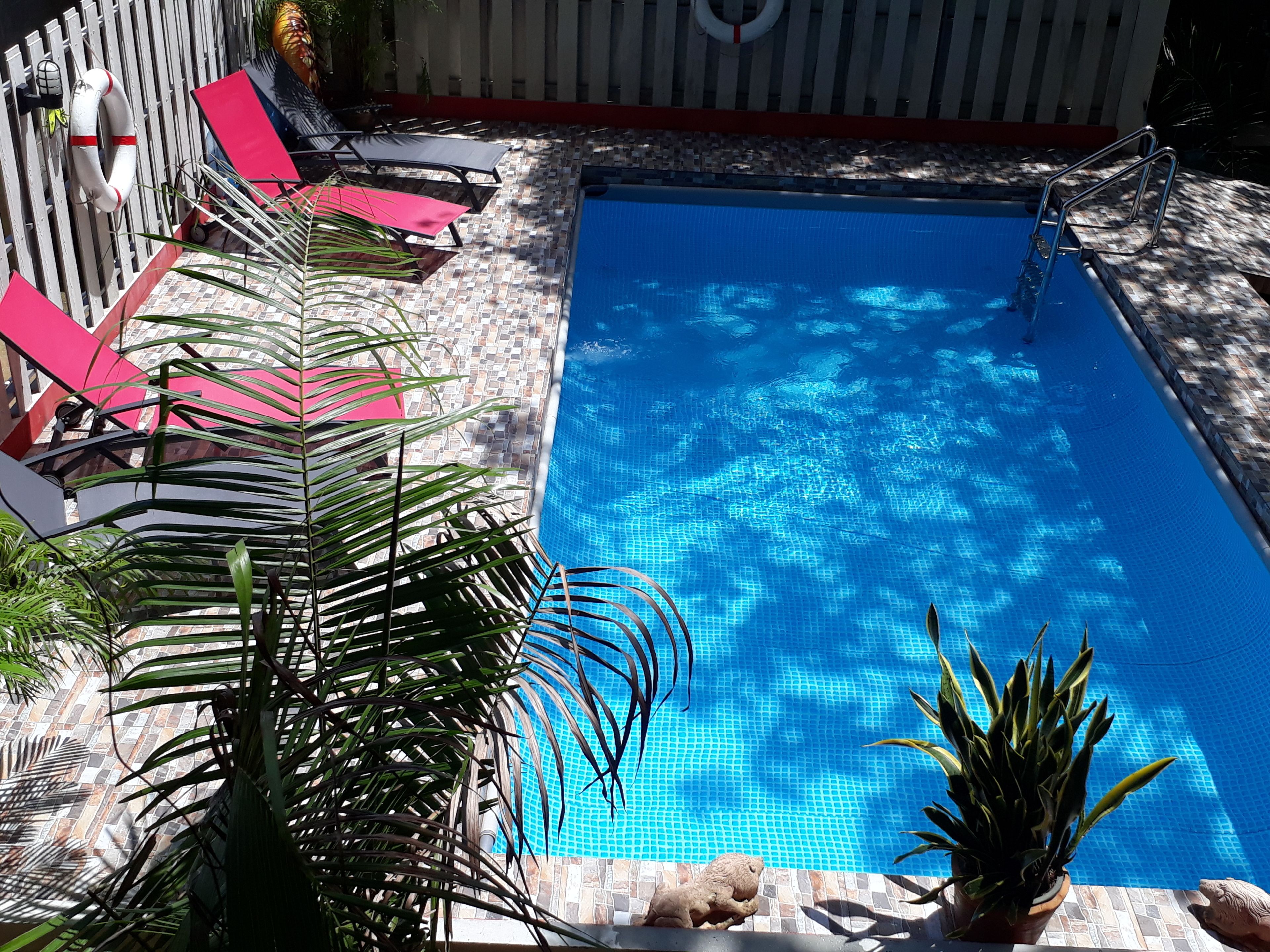 outdoor pool, open 9 am to 8 pm, pool loungers