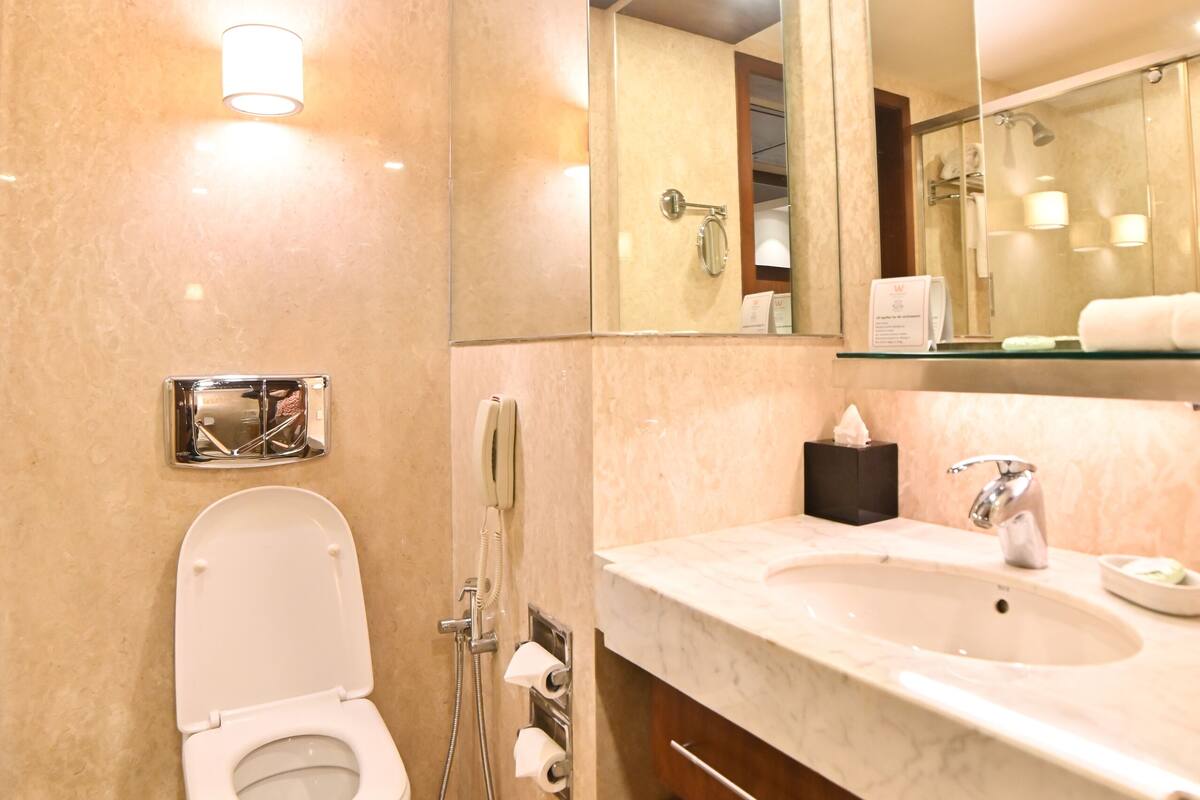 deluxe room, 1 king bed (executive club exclusive double) | bathroom | combined shower/bathtub, free toiletries, hair dryer, bathrobes