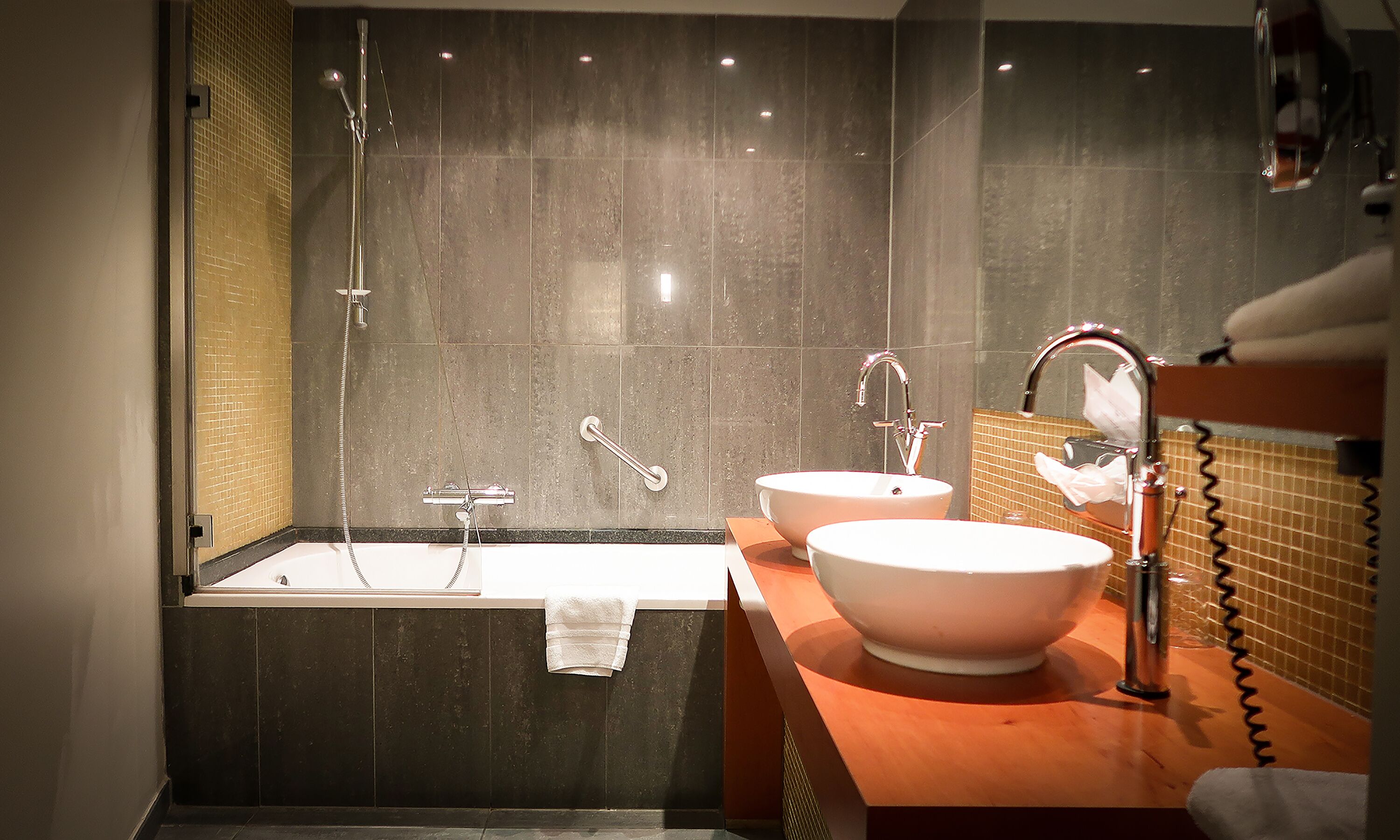 free toiletries, hair dryer, slippers, bidet