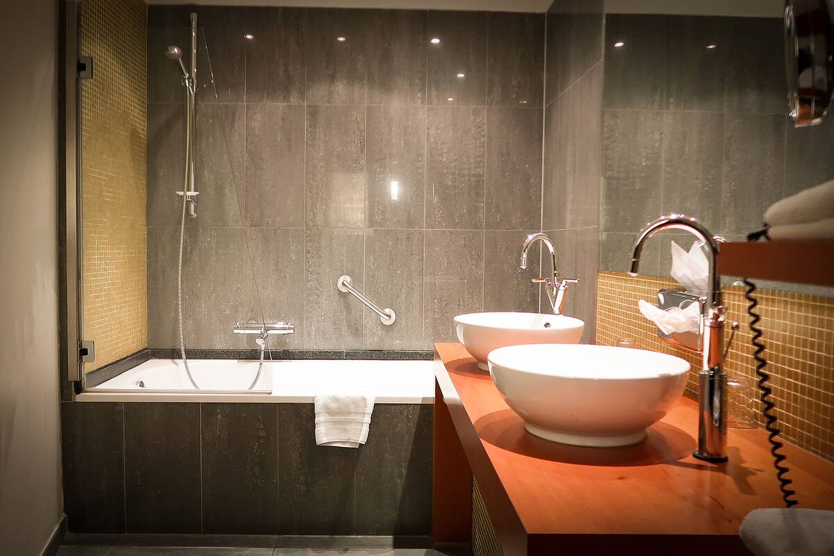 free toiletries, hair dryer, slippers, bidet